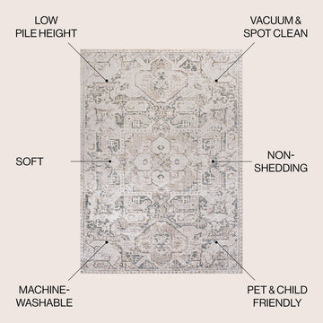 Edith Distressed Medallion Low-Pile Machine-Washable Area Rug